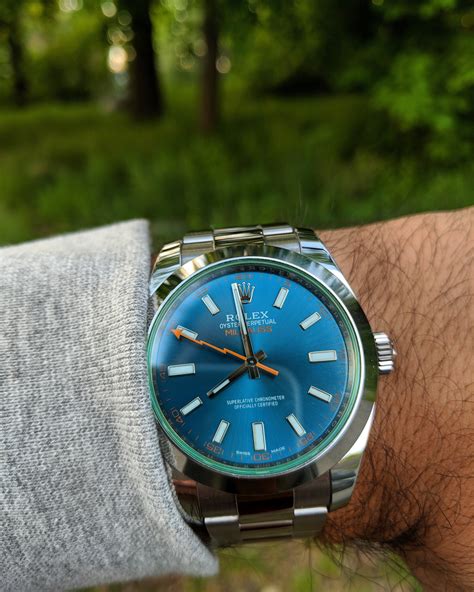 rolex milgauss blue wrist shot|rolex milgauss price.